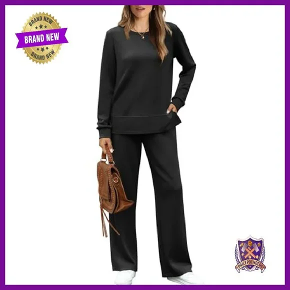 Cozy 2-Piece Lounge Set Wide Leg Sweatsuit Travel Outfit